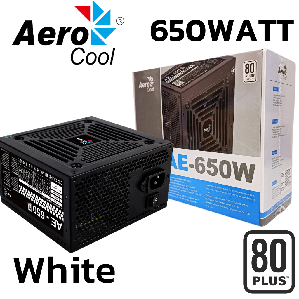POWER SUPPLY (อุปกรณ์จ่ายไฟ) AEROCOOL AE650 - 650W 80 PLUS WHITE