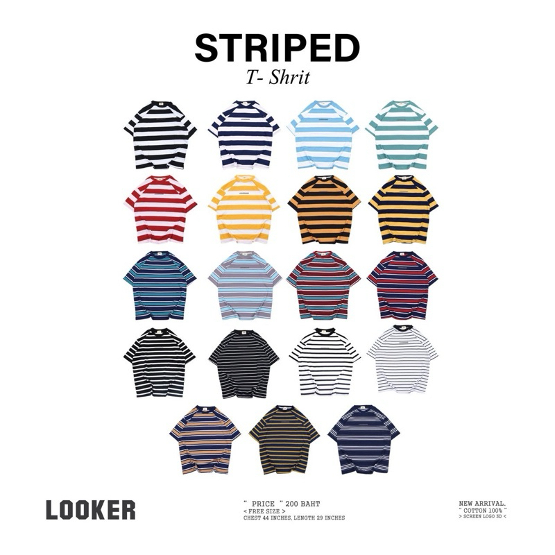 LOOKER- เสื้อยืดลายริ้ว (3D LOGO)