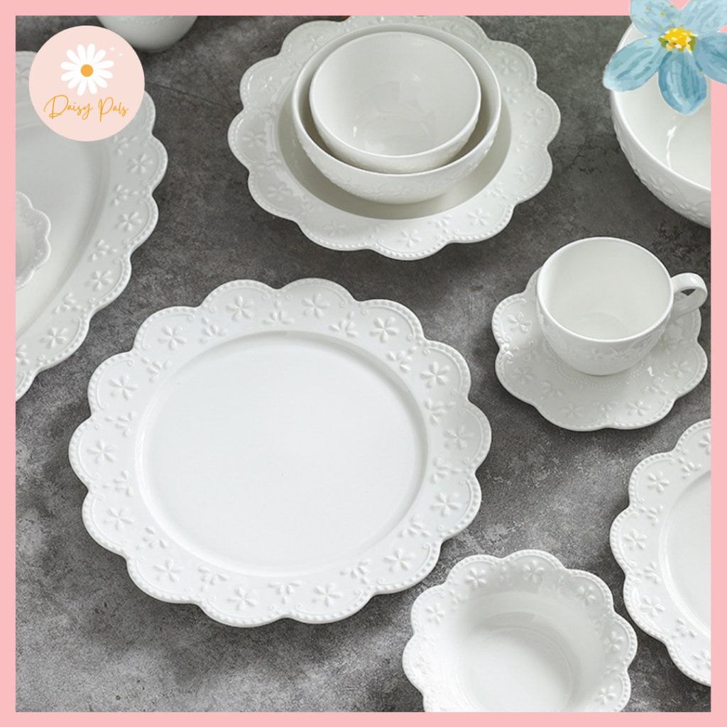 [พร้อมส่ง] จานชามลายดอกไม้วินเทจ ✤ Victorian Bloom ✤ ชุดแก้วเซรามิคสไตล์วินเทจ เรียบหรูเทสดี Daisy Pals
