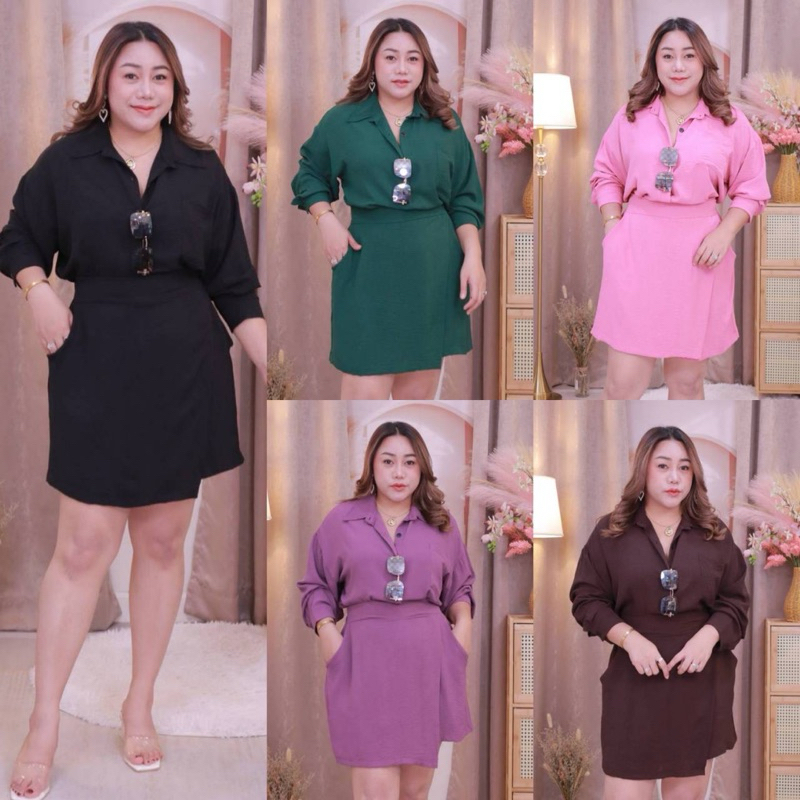 Q22 มาแล้าจ้าา ชุดเซต2ชิ้น เสื้อเชิ้ต+กางเกงกระโปรง ผ้าสลาฟเนื้อแwง ไฮโซ ใส่ทำงานไม่ร้อนพรางหุ่น ต้องมีติดบ้านแล้วจ้าา