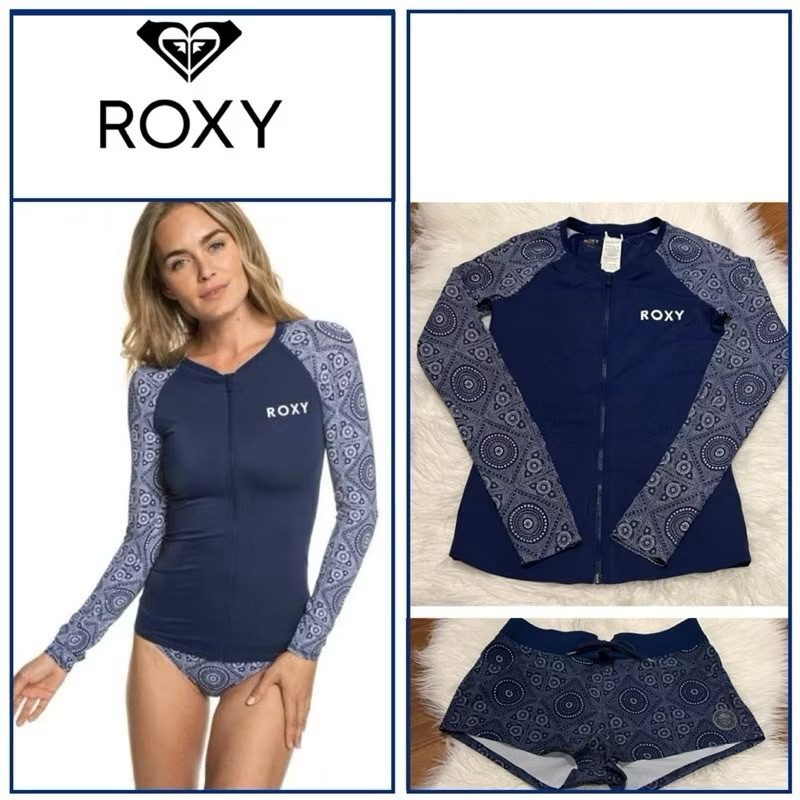 แท้ 💯% Used Like New Roxy Swimming set Rash Guard size S Long sleeve UV Protection (UPF 50+) สีน้ำเง