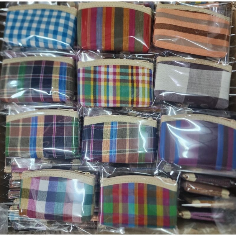 กระเป๋าขอบหนัง​ลายผ้าขาวม้าฟรีป้ายคาด