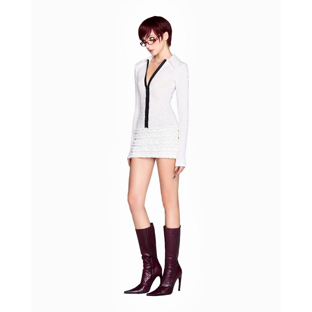 LSOUL Lilac Dress ชุดเดรสรัดรูปแขนยาวคอเชิ้ตแต่งระบาย