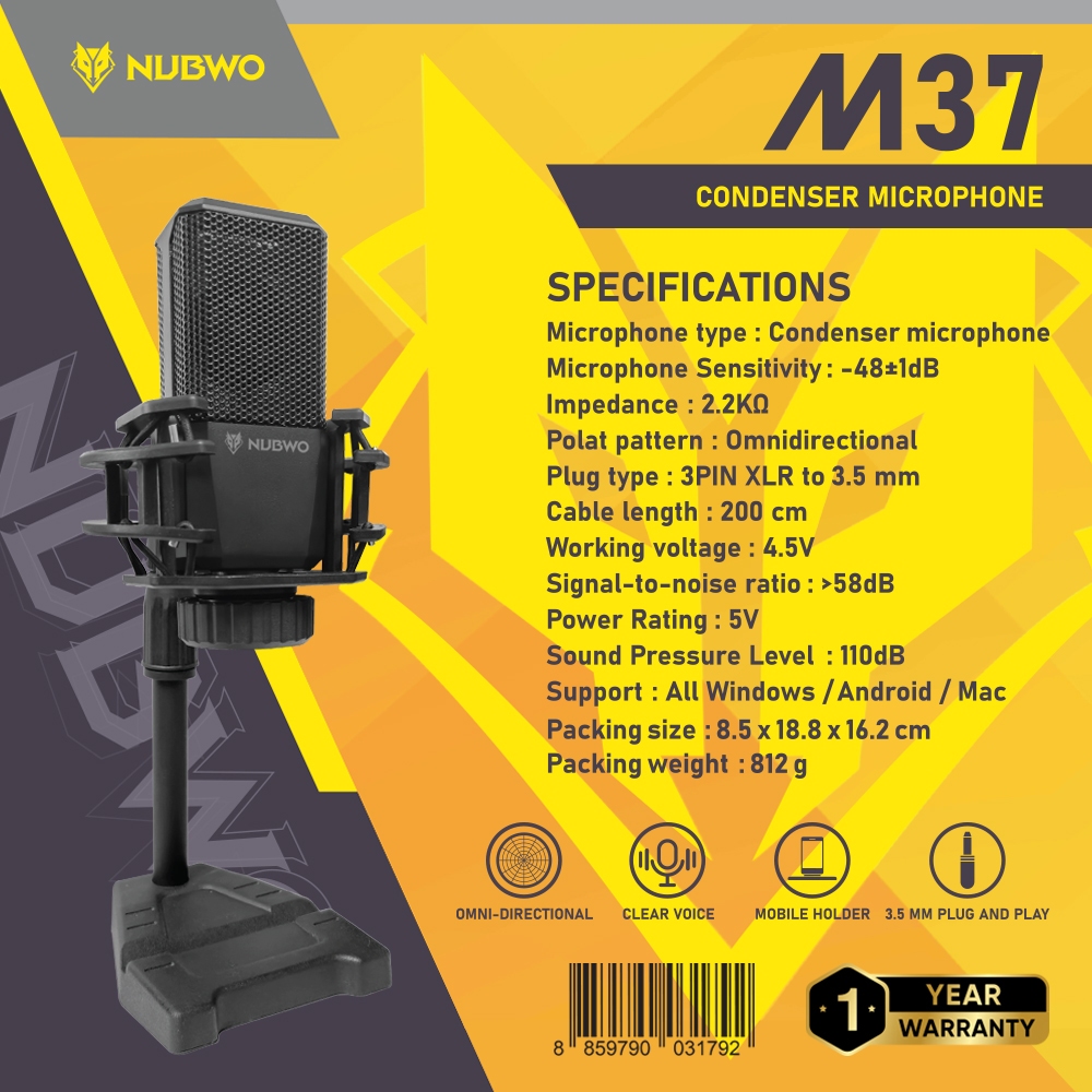 Nubwo M37 Microphone Condenser ไมค์คอม ไมโครโฟนคอนเดนเซอร์