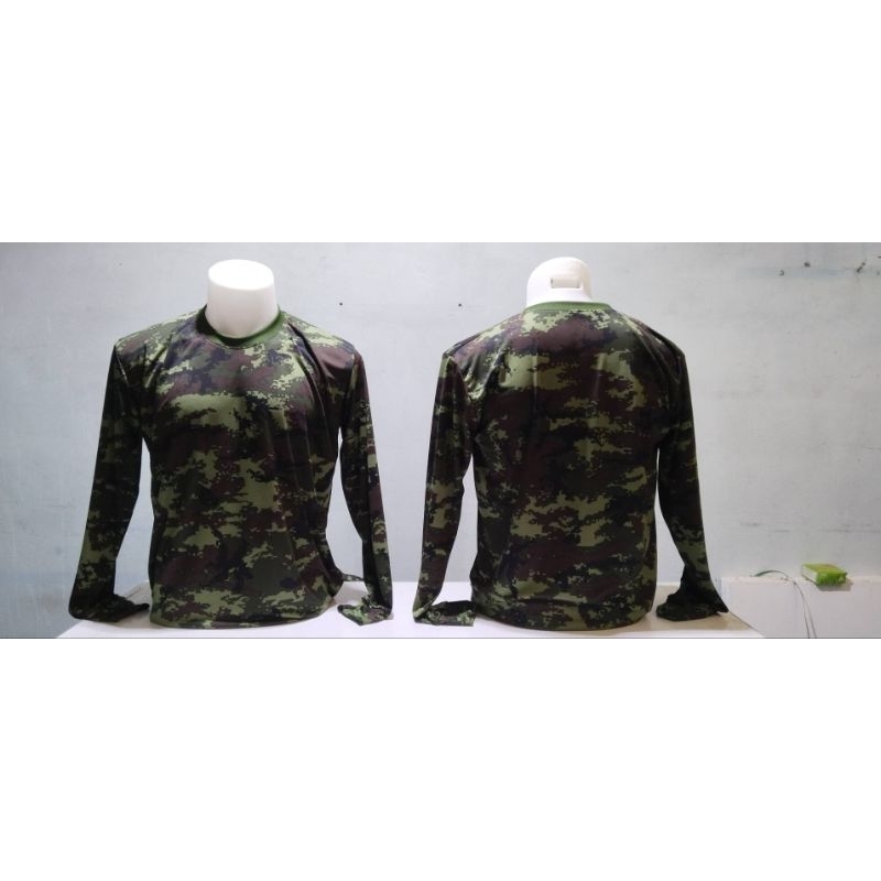 เสื้อยืดลายพรางคอกลม ตัวละ80บาท ฟรีไซส์ แขนยาว ไม่มีกระเป๋า คอเขียว