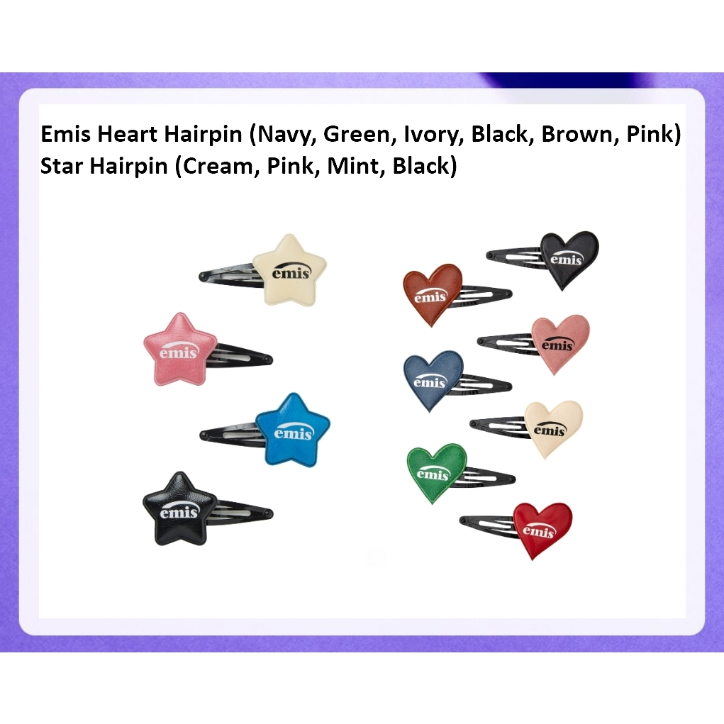 Emis Heart / Star / Logo Denim / Velvet / Flower / Gingham Check / Pin / Glitter Stripe Wide Hairpin / Ribbon Hair Clip