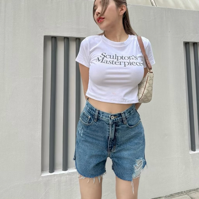 กางเกงยีนส์ขาสั้น แต่งขาด SARAN JEANS