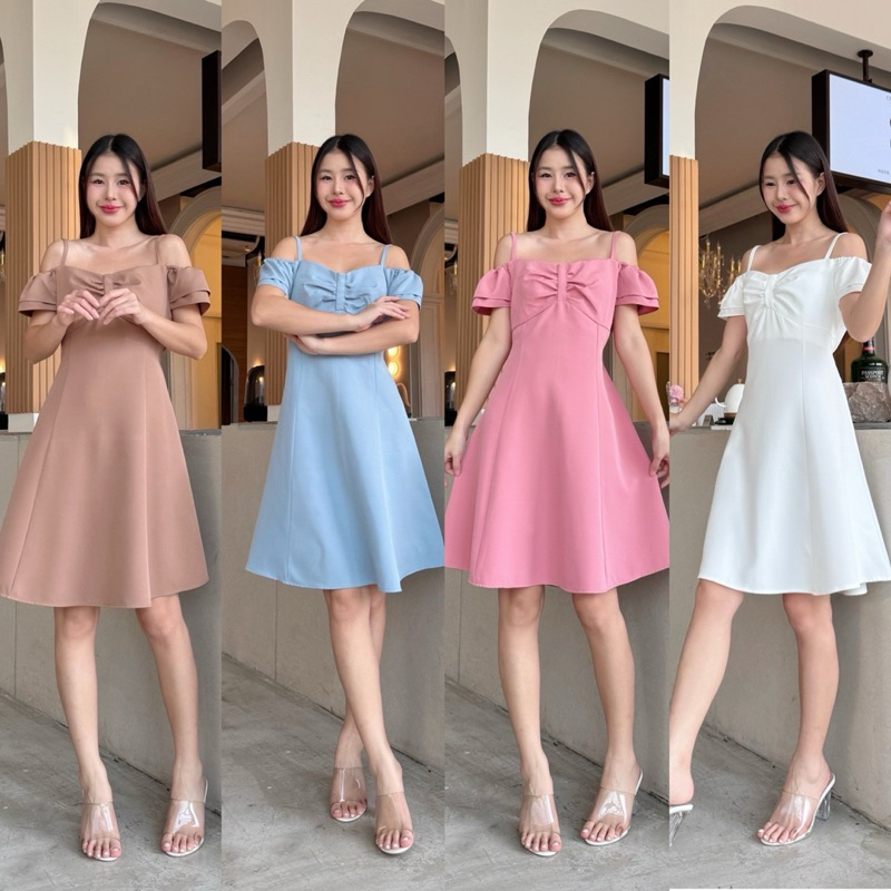 Sweet Dressเดรสสายเดี่ยวเปิดไหล่ย่นอก