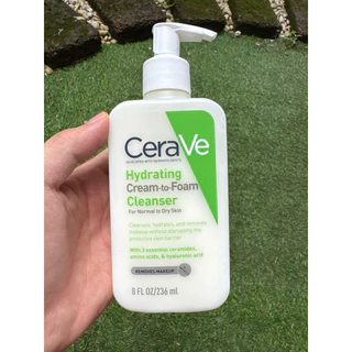 CERAVE HYDRATING CREAM-TO-FOAM CLEANSER คลีนเซอร์ทำความสะอาดและล้างเครื่องสำอางบนผิวหน้าในขั้นตอนเดียว 100ml / 236ml.