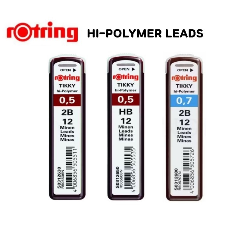 ไส้ดินสอกด Rotring รุ่น Tikky Hi-Polymer 0.5 มม., 0.7 มม. ความเข้ม 2B, HB