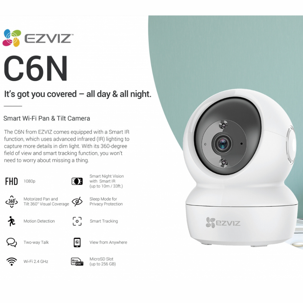 Ezviz กล้องวงจรปิดไร้สาย รุ่น C6N 1080P Smart Wi-Fi PT Camera พร้อม SD64Gb สีดำ