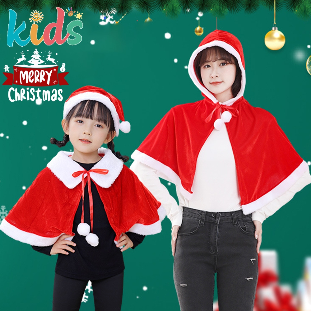 Kids เครื่องแต่งกายคริสต์มาส, เสื้อคลุมคริสต์มาสสำหรับเด็กและผู้ใหญ่, ผ้าคลุมไหล่คริสต์มาส, เครื่องแต่งกายซานตาคลอส