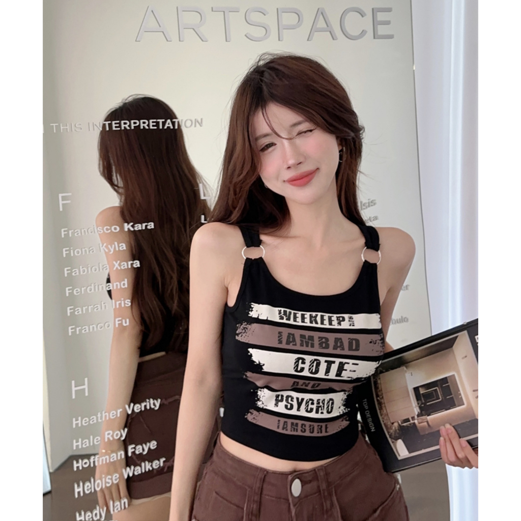 (8884#)Fittiger เสื้อกล้าม เสื้อครอป เสื้อสายเดี่ยวสไตย์น่ารัก มีฟองน้ำในตัว ผ้านิ่มยืดเยอะ NY220