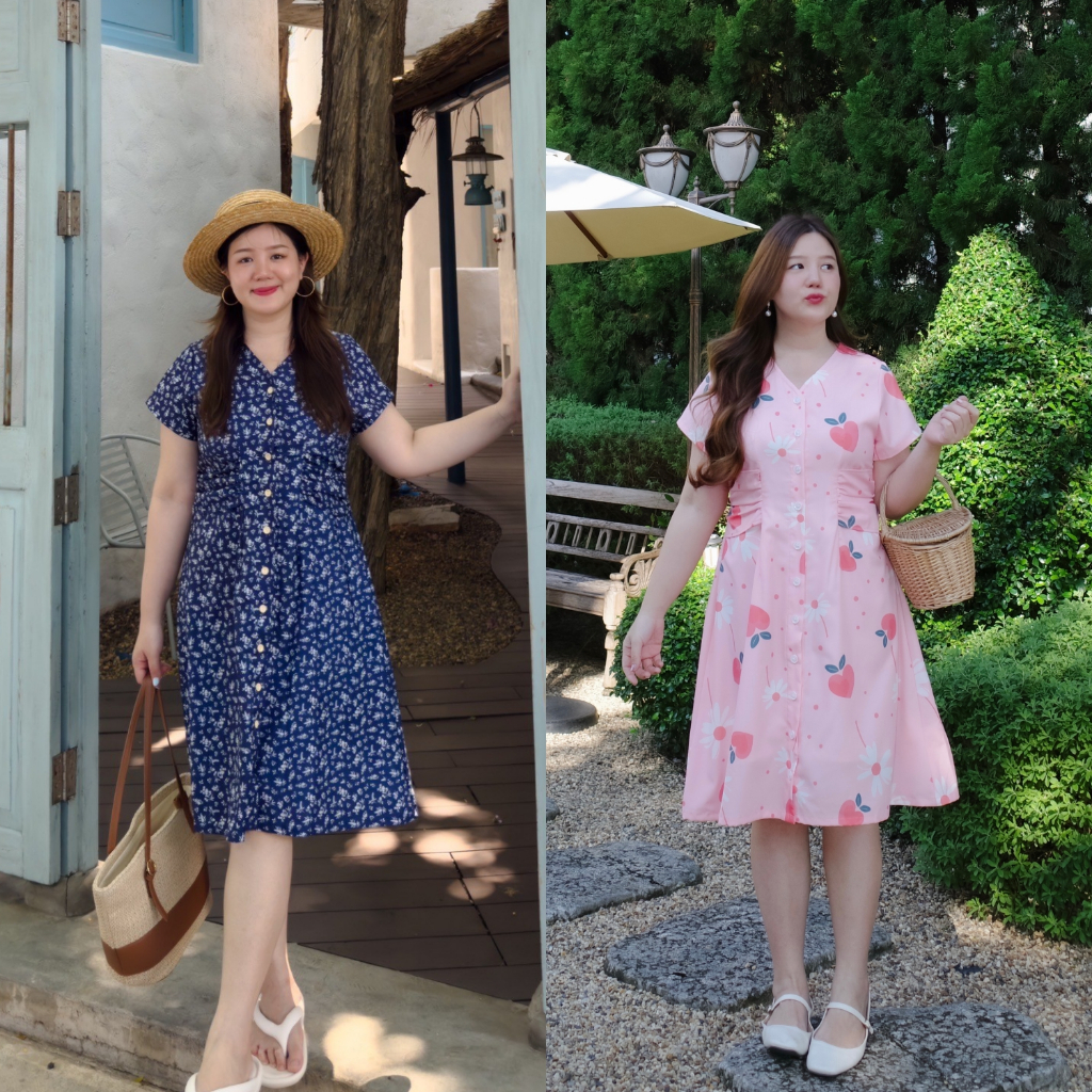 (❤️อกถึง 50") Bluely Peachy Dress เดรสสาวอวบ ชุดสาวอวบ