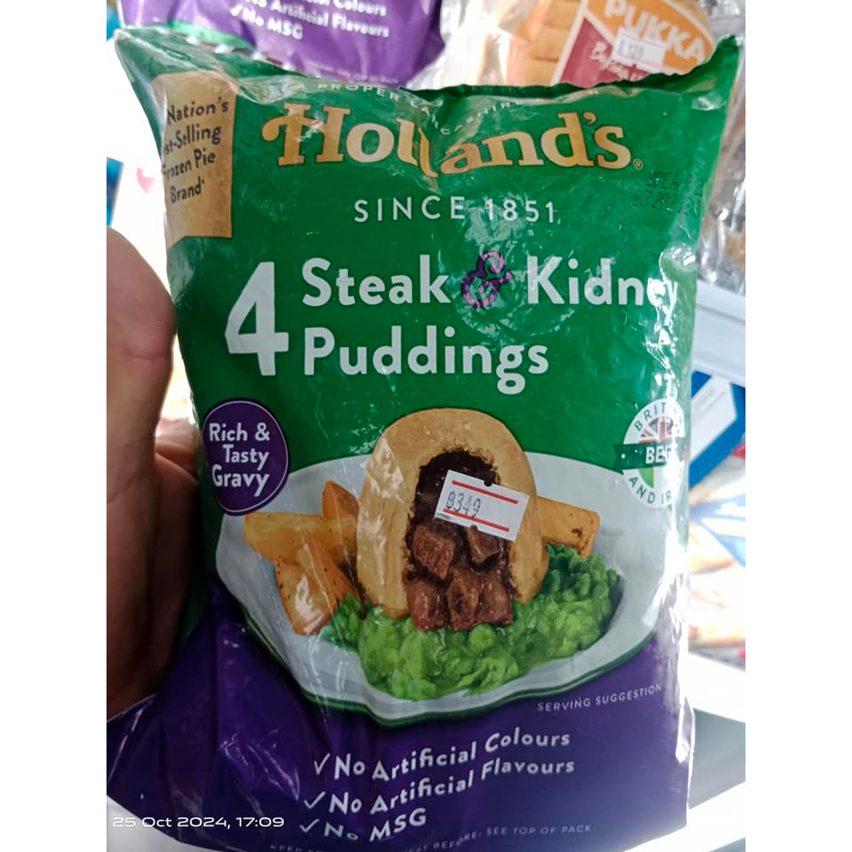 HOLLANDS Steak & Kidney Pudding * 4 PACK * INCLUDES POLY BOX AND FROZEN GEL PACK / 564g