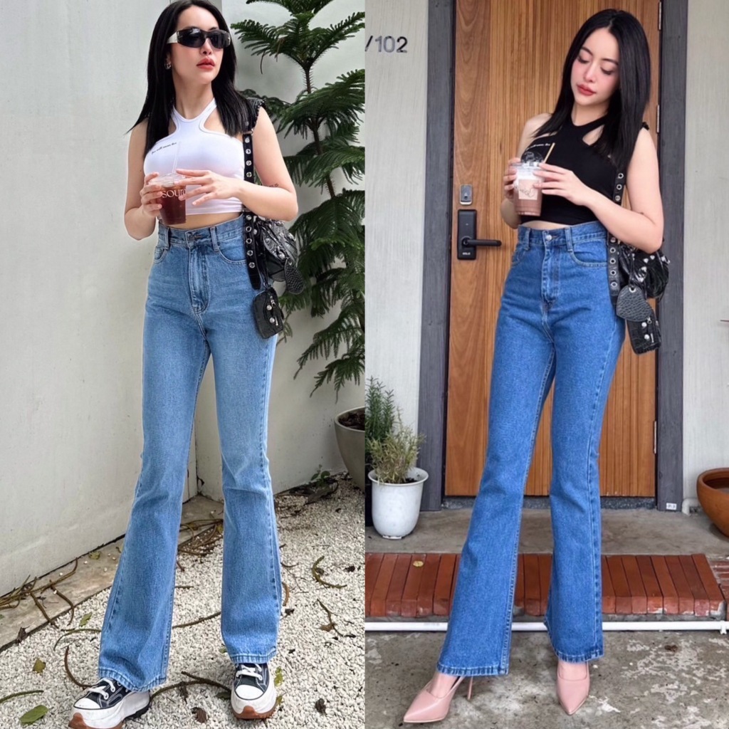 F9 Jeans (S-2XL ) กางเกงขาม้า ยีนส์ไม่ยืด เอวสูงพิเศษมี 2 สี ผ้านิ่มใส่สบายไม่อึดอัดทรงสวยมาก