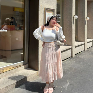Thua ngok Skirt (กระโปรงยาวน้องถั่วงอก) ผ้าลูกไม้ยืด 🍦🥜 กระโปรงสาวอวบอ้วน | Geebeety