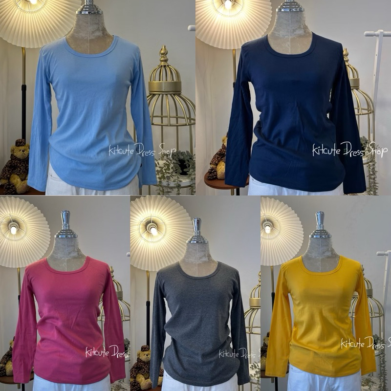 เสื้อยืดคอกลมแขนยาว ผ้าคอตตอนผสม อก 30-38" KIT054