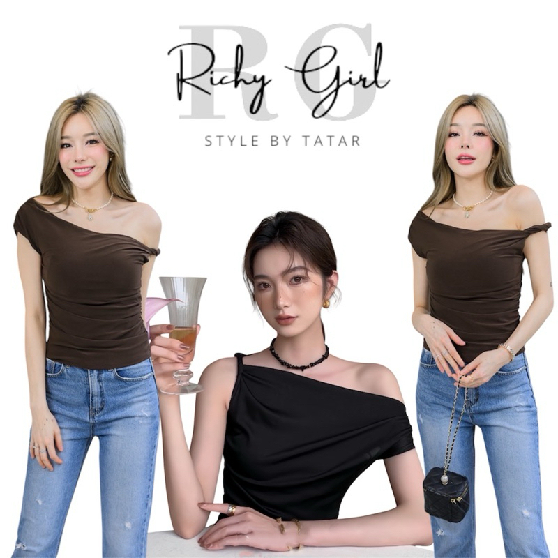 Maria Top | เสื้อเปิดไหล่ เสื้อปาดไหล่ แต่ง detail แขนบิดหนึ่งข้างเก๋ๆลัคชู ผ้าเย็บ2ชั้นที่สุดของความจึ้งงง