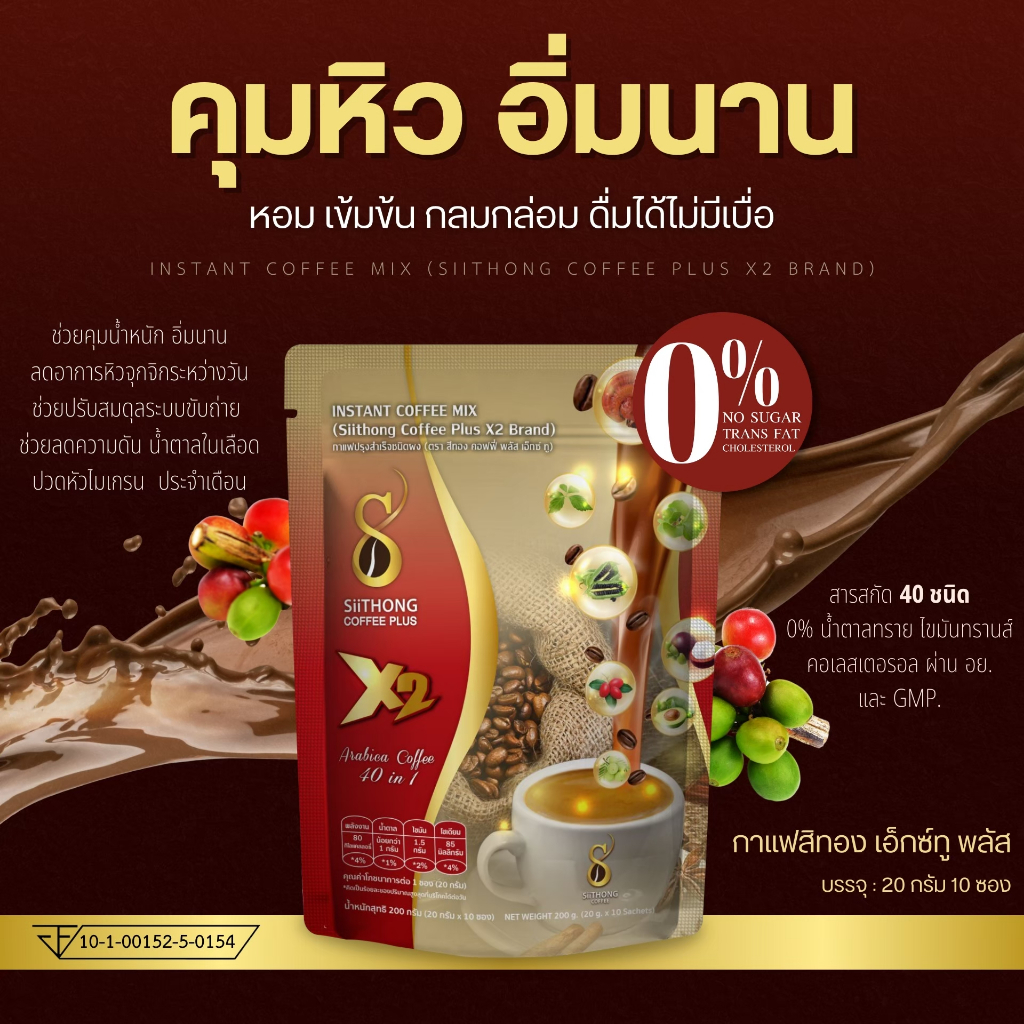 กาแฟสิทอง x2 สูตรเผาผลาญ Block&Burn ไขมัน (1 ห่อ 10 ซอง) siithong coffee plus