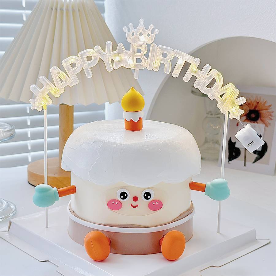 ป้ายไฟแบบโค้ง happy birthday ป้ายวันเกิดแบบมีไฟ 3 จังหวะ สี Warm White/สี Colored Light 1 ชุด