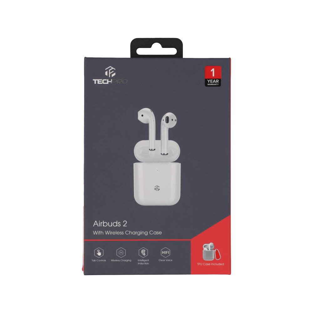 หูฟังบลูทูธไร้สาย TECHPRO Airbuds 2 with Wireless charging case White by Studio7
