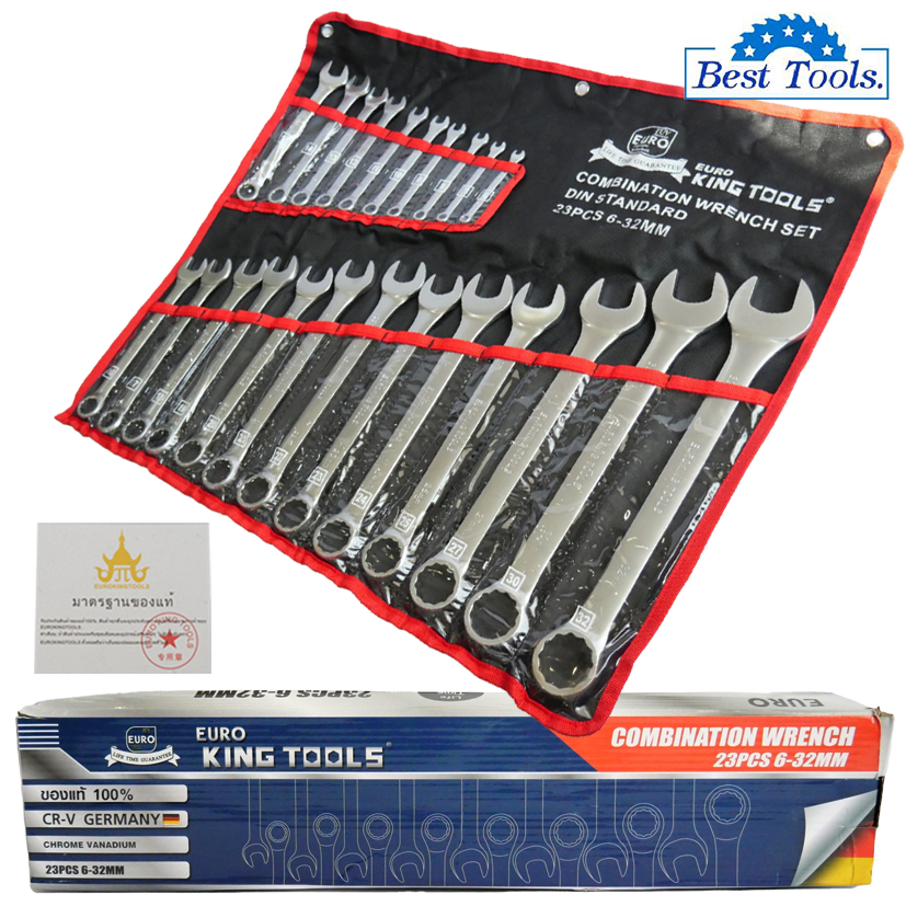 Euro King Tools ประแจปากตายแหวนข้าง ขนาด 6-32mm. 23 ชิ้น/ชุด เกรดเหล็ก CRV อุปกรณ์ครบตามรูปภาพ ของแท้ 100%