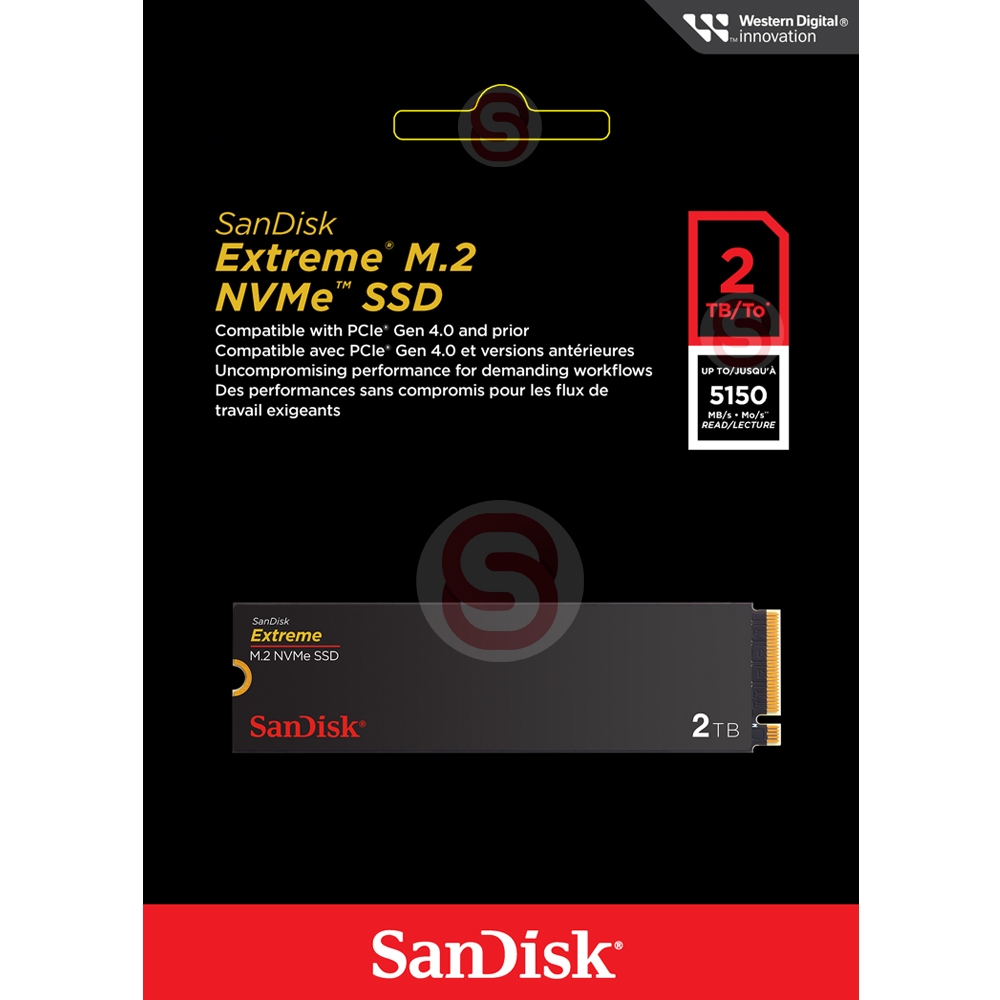 SanDisk Extreme NVMe SSD, 2TB, (SDSSDX3N) ,PCIe Gen 4.0, M.2 Speeds up to SR5150MB/s, SW4850MB/s, 5Y