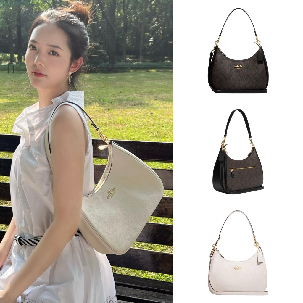 Hobo 29 % แท้ Coac h Gold Logo Logo Classic Jacquard Zipper Half Moon Leather Saddle Bag กระเป๋าถือกระเป๋าสะพายขนาดใหญ่