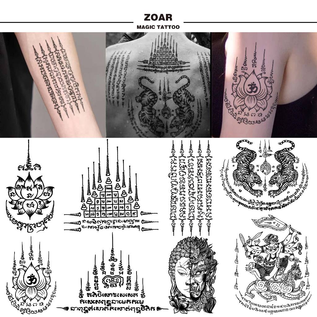ZOAR พร้อมส่ง L01 Magic tattooสติ๊กเกอร์รอยสักสมุนไพร กันน้ำ ยันต์ห้าแถว กันรอย ยาวนาน กึ่งถาวร