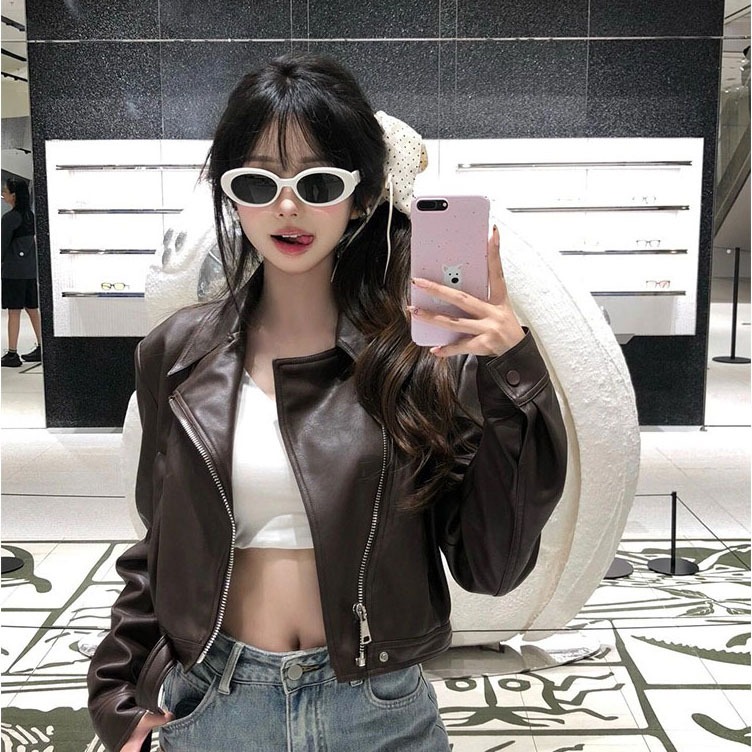 【xxavc825h0】 แจ็คเก็ตหนังรถจักรยานยนต์สีดำสำหรับผู้หญิงฤดูใบไม้ผลิและฤดูใบไม้ร่วงใหม่ย้อนยุคระดับไฮเอนด์แจ็คเก็ตหนัง  PU - รูปที่ 2