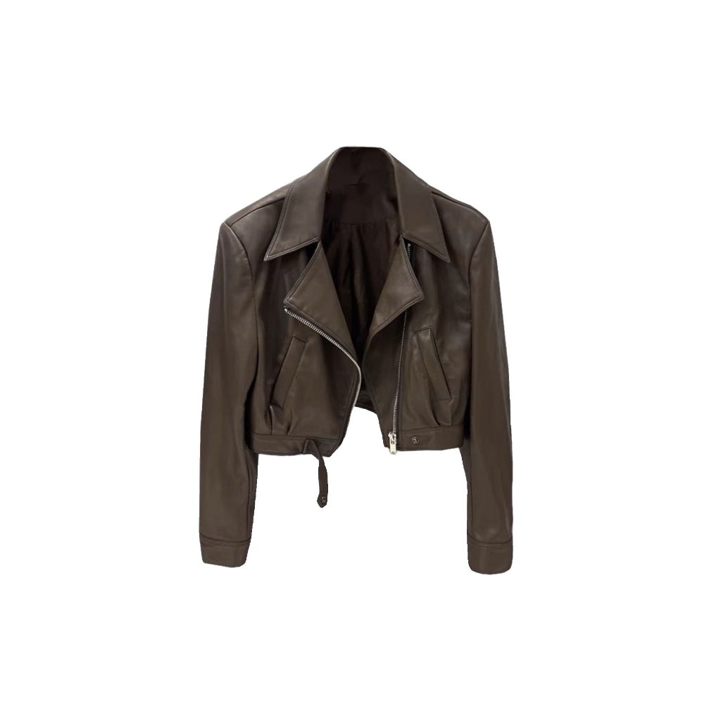 【xxavc825h0】 แจ็คเก็ตหนังรถจักรยานยนต์สีดำสำหรับผู้หญิงฤดูใบไม้ผลิและฤดูใบไม้ร่วงใหม่ย้อนยุคระดับไฮเอนด์แจ็คเก็ตหนัง  PU - รูปที่ 7