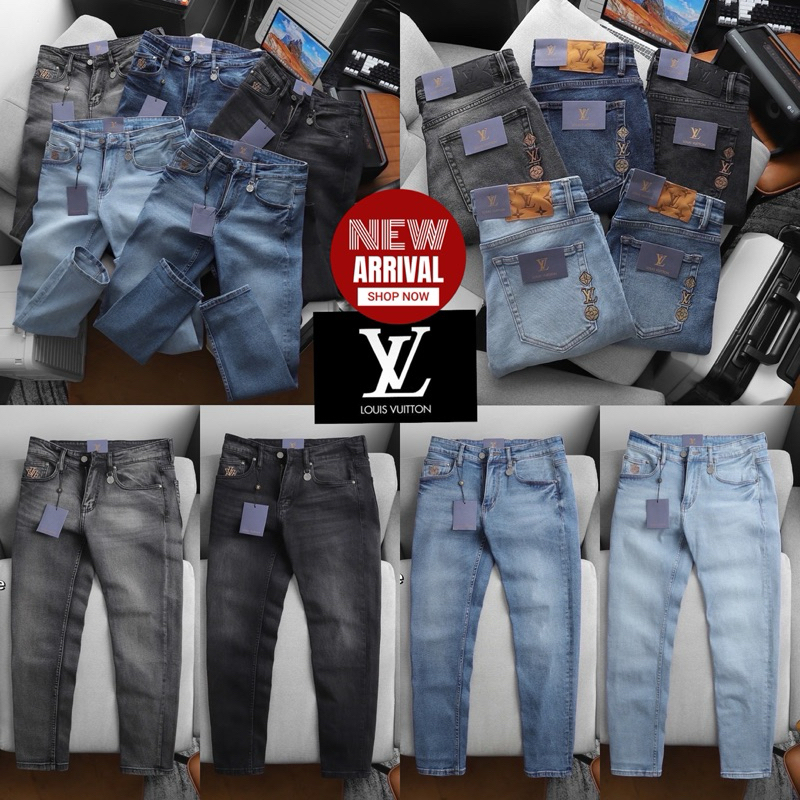 Louis Vuitton Denim Jeans PANTS 👖กางเกงยีนส์ขายาวผู้ชาย ทรงกระบอกเล็ก พร้อมส่ง 2 สี