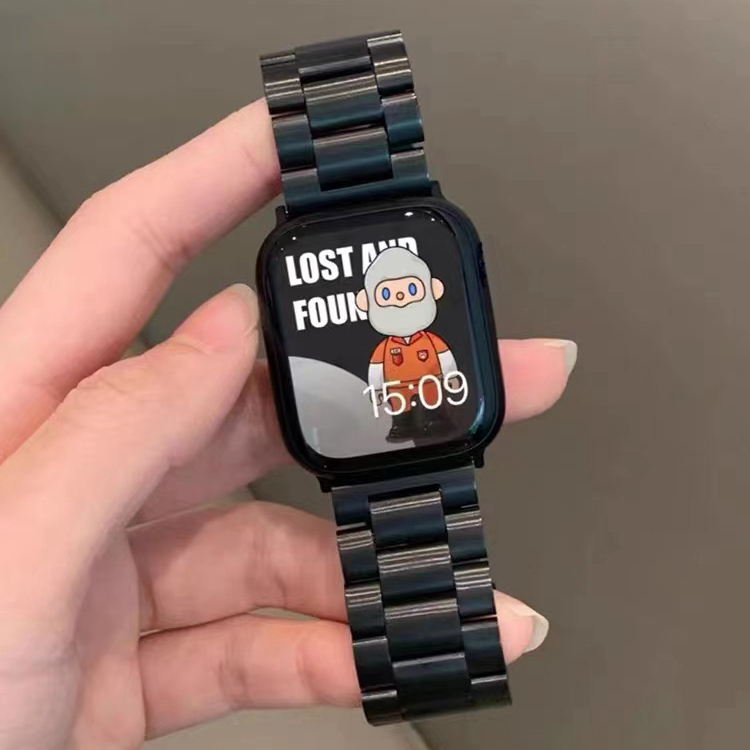 สายนาฬิกาโลหะสามลูกปัดเหมาะสำหรับ iwatch series 10/9/8/7/2/3/4/5/6/SE/1 สายนาฬิกาสแตนเลส 38/40/42/44/45/46/49 มม.