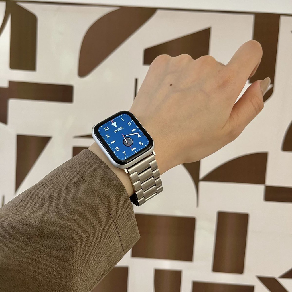 สายนาฬิกาโลหะสามลูกปัดเหมาะสำหรับ iwatch series 10/9/8/7/2/3/4/5/6/SE/1 สายนาฬิกาสแตนเลส 38/40/42/44/45/46/49 มม.