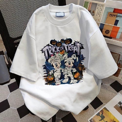 Top.street ฮาโลวีน เสื้อยืด oversize 100%Cotton Mickey Mouse โอเวอร์ไซส์ เสื้อยืดแขนสั้นลายการ์ตูนน่ารักหลวม