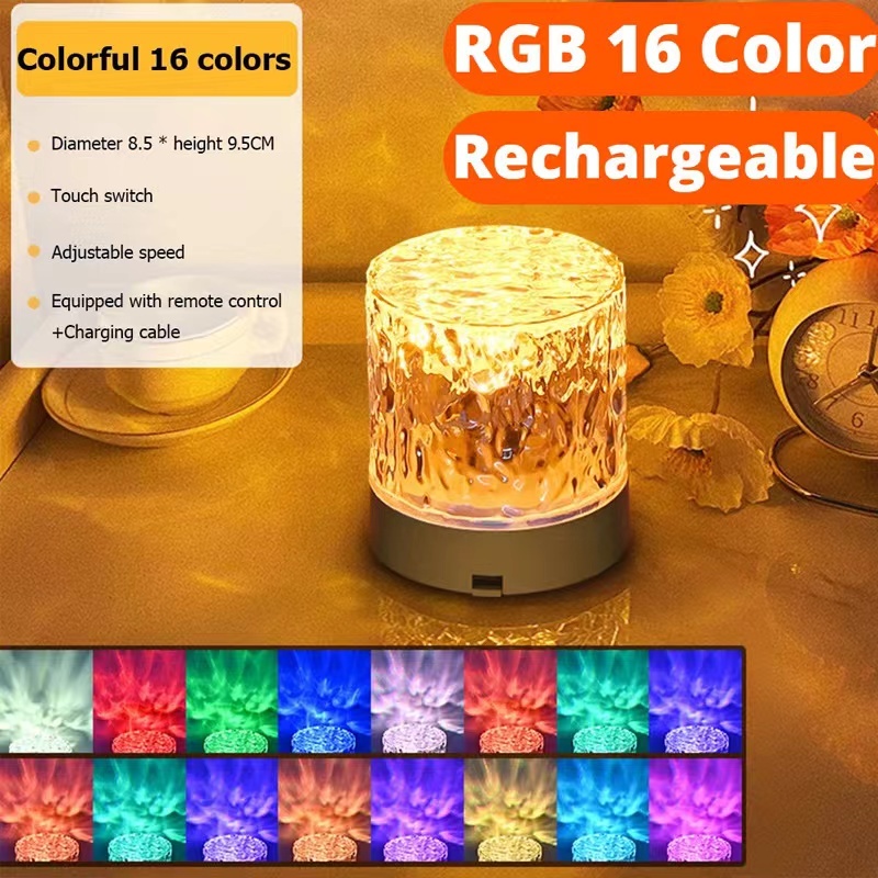 NEW โคมไฟตั้งโต๊ะ LED แบบคริสตัลหัวเตียง ไฟตกแต่งห้อง สามารถปรับได้16สี พร้อมส่ง