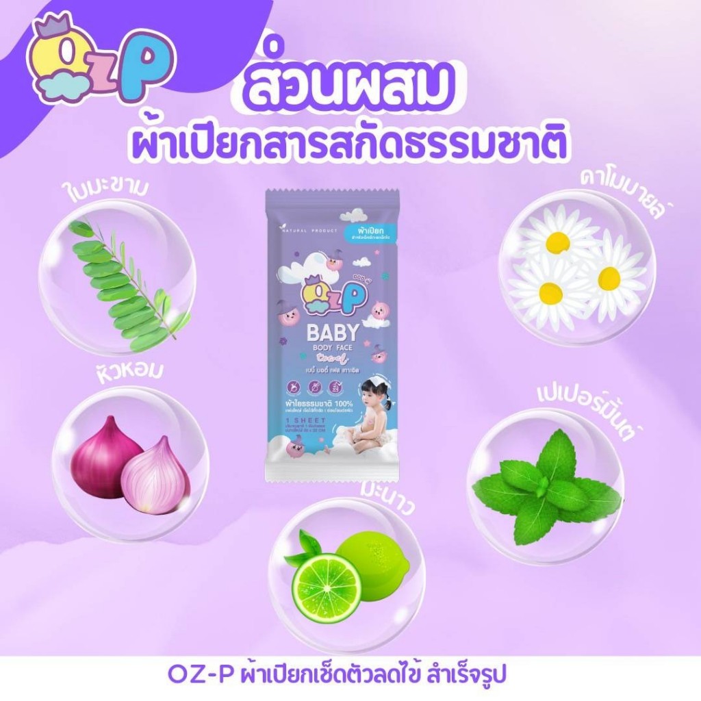 OZP Baby Body Face Towel // ผ้าเปียกเช็ดตัวลดไข้ สำเร็จรูป พกพาสะดวก(1ผื่น/ซอง)
