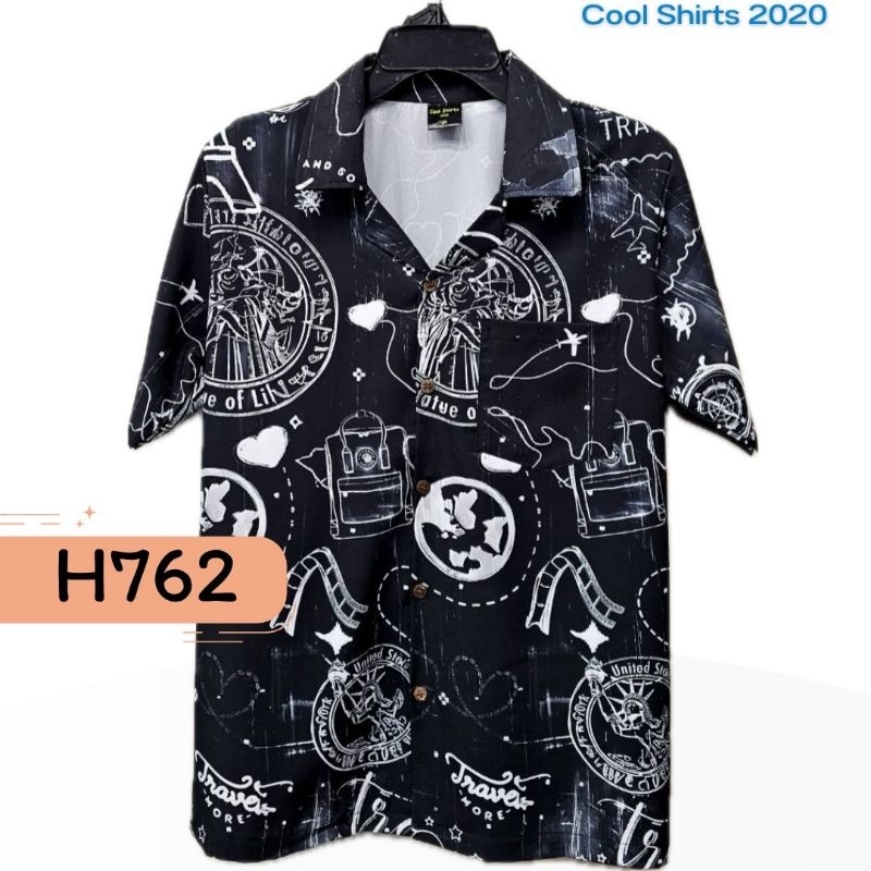 เสื้อฮาวาย ผ้าไหมอิตาลี เทพี พื้นดำ H762
