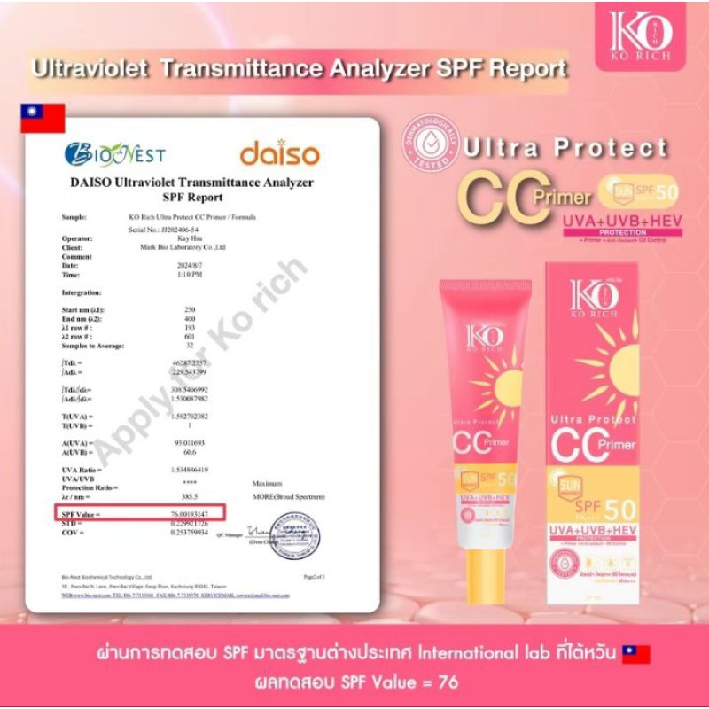 กันแดดหน้า หลอดชมพู Protection KO RICH