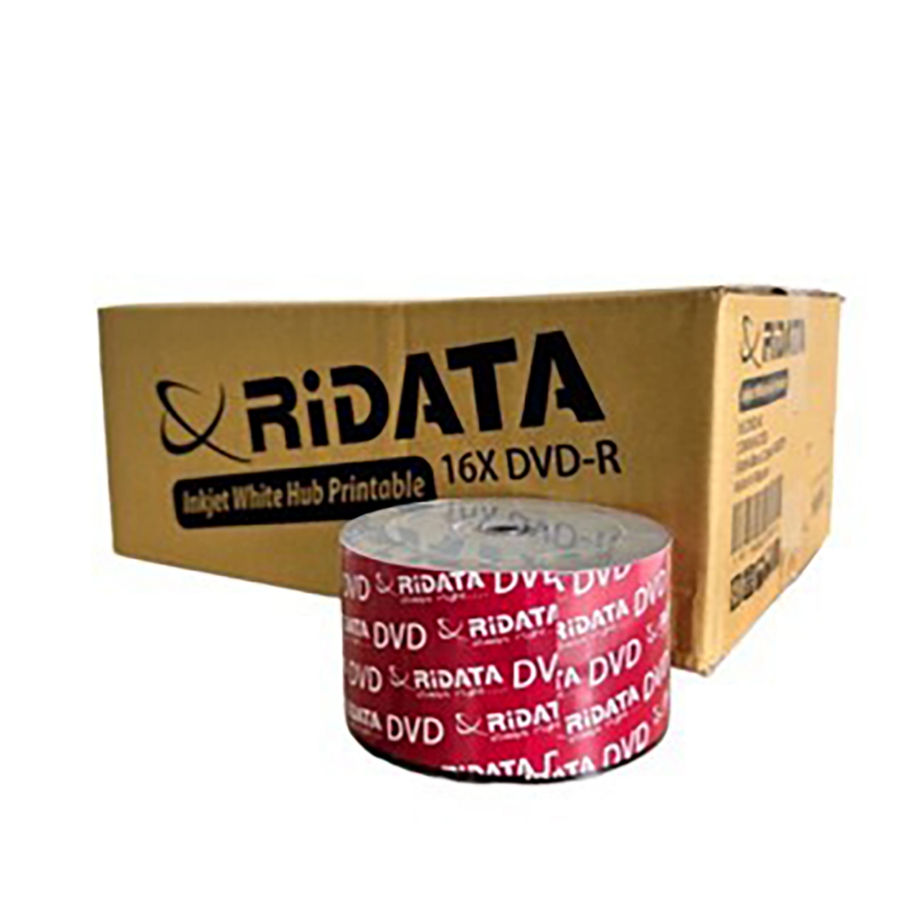 Ridata DVD-R  ความจุ 4.7 GB ยกลัง 600 แผ่น (12 หลอด หลอดละ 50 แผ่น ) ปรินท์หน้าแผ่นได้