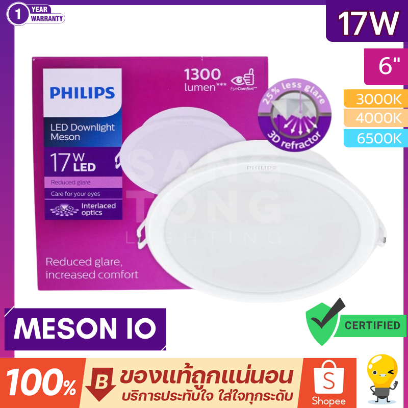 โคมไฟดาวน์ไลท์ Philips Panel LED 17W รุ่น MESON 150 59466 6 นิ้ว Gen3 Gen4 IO