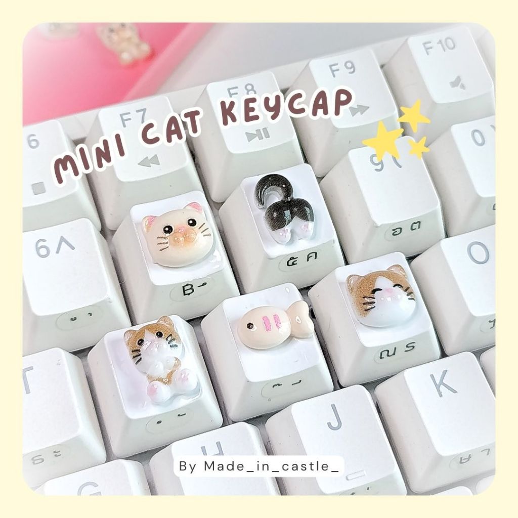 คีย์แคปแฮนด์เมด คีย์แคปแมว Mnimal Cat Keycap คีย์แคปลายนูน Artisan Keycap ปุ่มคีย์บอร์ด คีย์แคปน่ารัก handmade | MIC