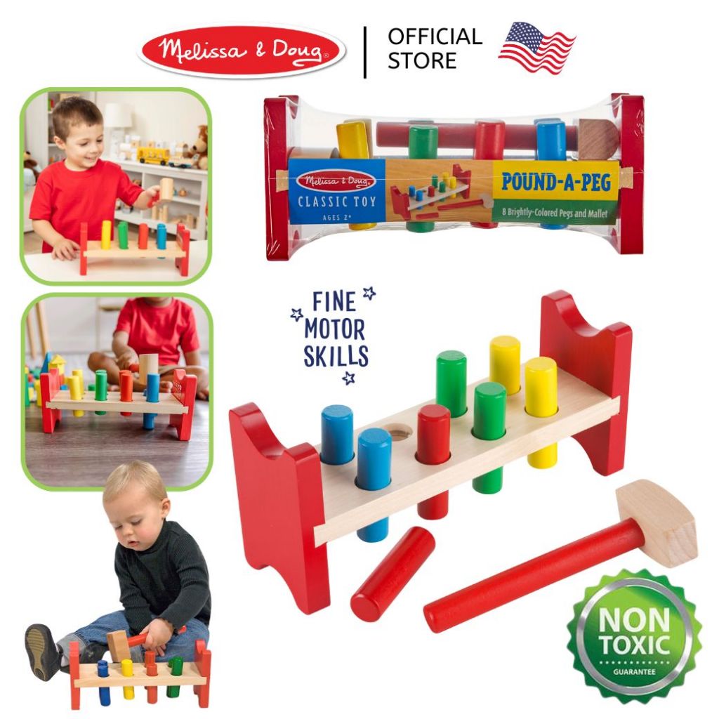 (ของแท้ USA) ของเล่นพัฒนากล้ามเนื้อมัดเล็ก ตอกหมุด Pound a Peg Melissa & Doug ของเล่นไม้ ทักษะ 496