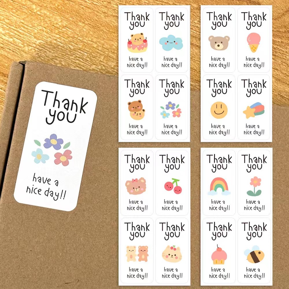 สติ๊กเกอร์ขอบคุณ ติดกล่อง แก้ว ถุง 3*6ซม 100ดวง sticker thankyou S3