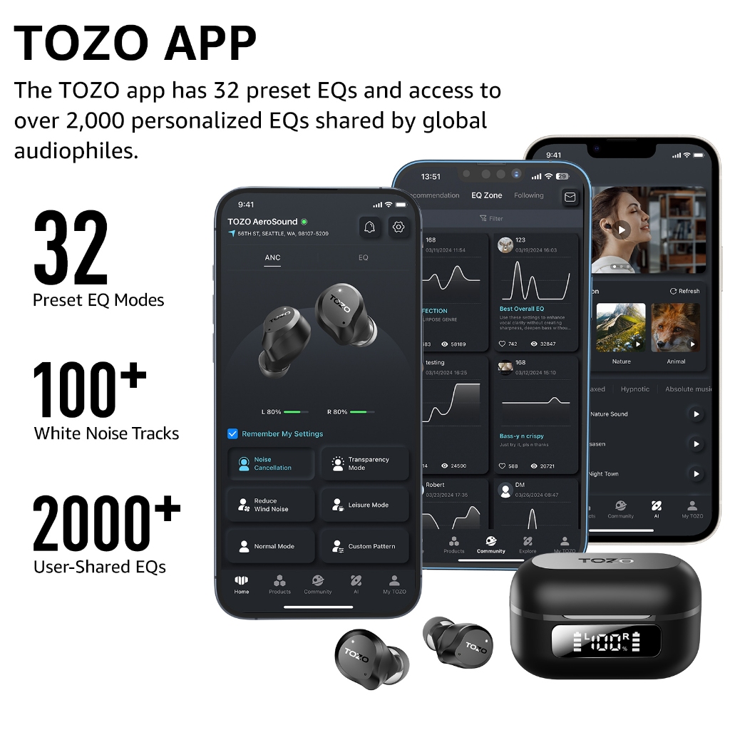 [ประกันศูนย์ไทย] TOZO AeroSound หูฟังบลูทูธ หูฟังไร้สาย หูฟังอินเอีย แบตอึด Bluetooth 5.3 แบต 14 ชม/ชาร์จ IPX6 Game Mode