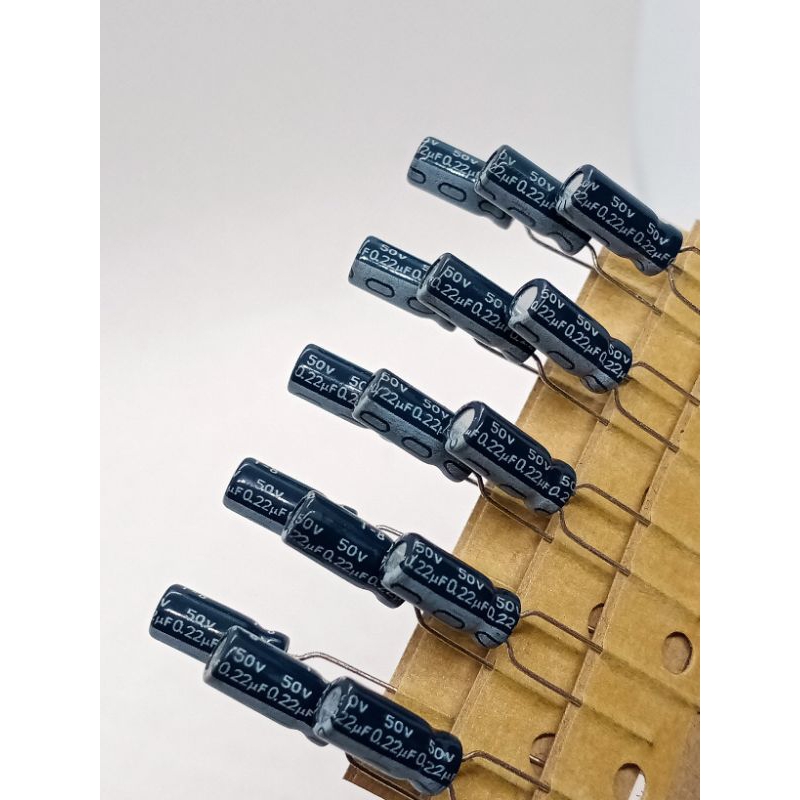 (แพ็ค10ตัว) คาปาซิเตอร์ 0.22uF 50V. 105c°ขนาด 5×11mm. Capasitor 0.22uF 50V. 105c°พร้อมส่ง