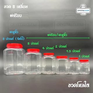 (16ใบ) กระปุกพลาสติก รหัส 008 ขวดโหล ขวดPET ใส่อาหาร ของดอง ถั่ว ขนม ขวด8เหลี่ยม 1ปอนด์ ขวดพลาสติก