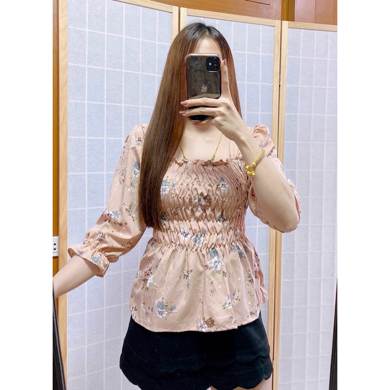 เสื้อสมัอครอบตัวแขน3ส่วนอกยืดได้40ยาว23นิ้วผ้าไหมอืตาลีลายดอกสวยๆ