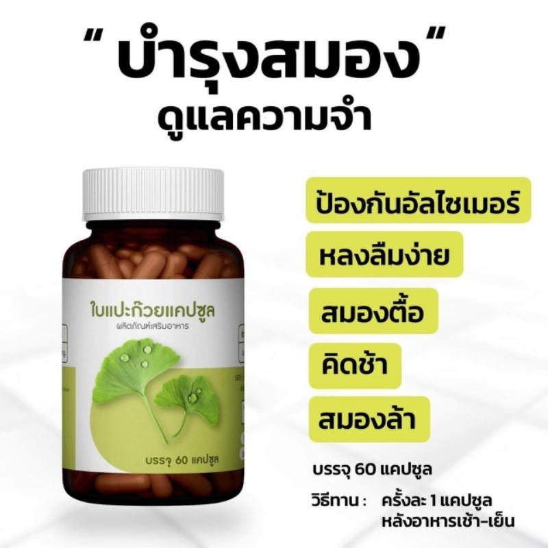 แปะก๊วยแคปซูล ตราภูรีเฮิร์บ 60 แคปซูล - สมอง ความจำ